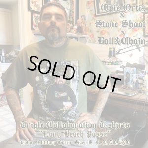画像1: "OPIE ORTIZ x STONE SHOOT x BALL&CHAIN" / Long Beach Posse トリプルコラボTシャツ ミリタリーグリーン
