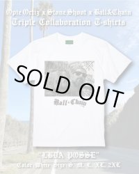 M、Lサイズ各1枚づつで終了 "OPIE ORTIZ x STONE SHOOT x BALL&CHAIN" / LBDA Posse トリプルコラボTシャツ ホワイト