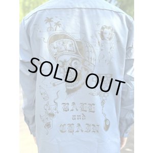 画像2: 送料無料 XLラスト1枚で終了 FUCKIN' MELLOW / LBC Skull Artwork by WACKY  REDKAP 長袖ワークシャツ ポストマンブルー