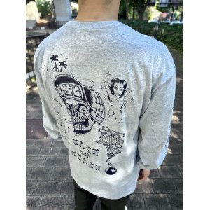 画像2: 送料無料 FUCKIN' MELLOW / LBC Skull Artwork by WACKY 長袖ポケットTシャツ グレー