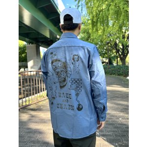 画像4: 送料無料 XLラスト1枚で終了 FUCKIN' MELLOW / LBC Skull Artwork by WACKY  REDKAP 長袖ワークシャツ ポストマンブルー