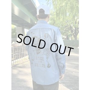 画像4: 送料無料 XLラスト1枚で終了 FUCKIN' MELLOW / LBC Skull Artwork by WACKY  REDKAP 長袖ワークシャツ ポストマンブルー