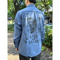 送料無料 XLラスト2枚で終了 FUCKIN' MELLOW / LBC Skull Artwork by WACKY  REDKAP 長袖ワークシャツ ポストマンブルー