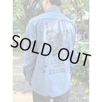 送料無料 XLラスト1枚で終了 FUCKIN' MELLOW / LBC Skull Artwork by WACKY  REDKAP 長袖ワークシャツ ポストマンブルー