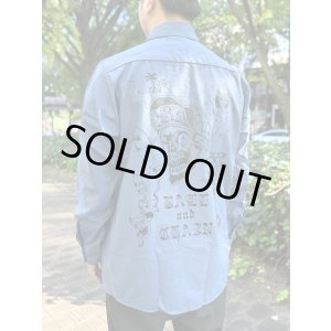 画像1: 送料無料 XLラスト1枚で終了 FUCKIN' MELLOW / LBC Skull Artwork by WACKY  REDKAP 長袖ワークシャツ ポストマンブルー