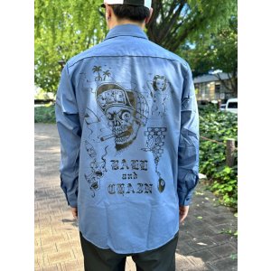 画像3: 送料無料 XLラスト1枚で終了 FUCKIN' MELLOW / LBC Skull Artwork by WACKY  REDKAP 長袖ワークシャツ ポストマンブルー