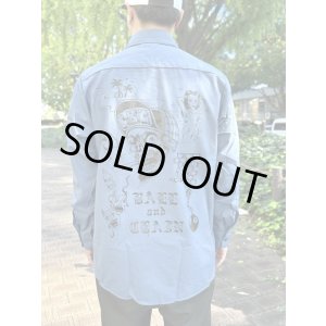 画像3: 送料無料 XLラスト1枚で終了 FUCKIN' MELLOW / LBC Skull Artwork by WACKY  REDKAP 長袖ワークシャツ ポストマンブルー