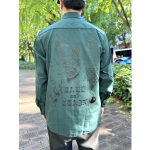 画像4: 送料無料 XLラスト2枚で終了 FUCKIN' MELLOW / LBC Skull Artwork by WACKY  REDKAP 長袖ワークシャツ スプルースグリーン