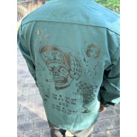送料無料 XLラスト2枚で終了 FUCKIN' MELLOW / LBC Skull Artwork by WACKY  REDKAP 長袖ワークシャツ スプルースグリーン