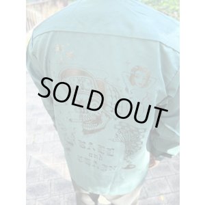 画像1: 送料無料 XLラスト2枚で終了 FUCKIN' MELLOW / LBC Skull Artwork by WACKY  REDKAP 長袖ワークシャツ スプルースグリーン