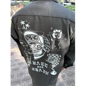 画像1: 送料無料 FUCKIN' MELLOW / LBC Skull Artwork by WACKY  REDKAP 長袖ワークシャツ ブラック