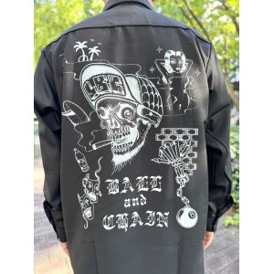 画像2: 送料無料 FUCKIN' MELLOW / LBC Skull Artwork by WACKY  REDKAP 長袖ワークシャツ ブラック