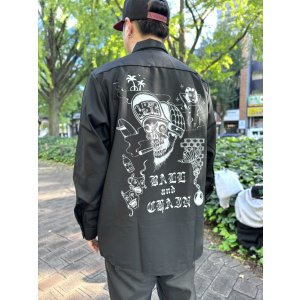 画像3: 送料無料 FUCKIN' MELLOW / LBC Skull Artwork by WACKY  REDKAP 長袖ワークシャツ ブラック