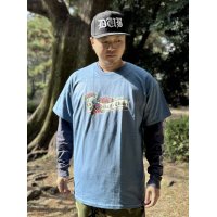 "OPIE ORTIZ x BALL&CHAIN" / Skull & Rose コラボTシャツ インディゴブルー
