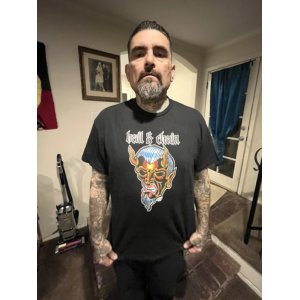 画像1: 送料無料 Lサイズ3枚のみ OPIE ORTIZ x BALL&CHAIN / "ORTIZ" 1998-2024 Reprint Red Devil Tシャツ ブラック