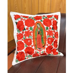 画像2: 送料無料 ESTRELLA STANDARD / GUATEMALA  ALL刺繍 グアダルーペ 薔薇 クッションカバー&ヌードクッションセット ホワイト