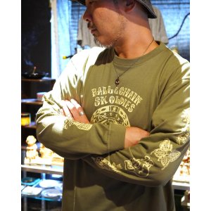 画像2: 送料無料 SK OLDIES x BALL&CHAIN Collaboration L/S T-shirts Designed by BLACKSTAR TATTOO JUN LIGHT OLIVE