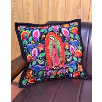送料無料 ESTRELLA STANDARD / GUATEMALA  ALL刺繍 グアダルーペ カラーリリー クッションカバー&ヌードクッションセット ブラック