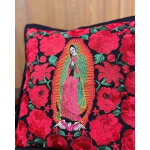 画像3: 送料無料 ESTRELLA STANDARD / GUATEMALA  ALL刺繍 グアダルーペ 薔薇 クッションカバー&ヌードクッションセット ブラック