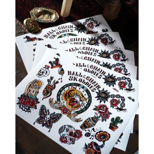 画像1: SK OLDIES x BALL&CHAIN Collaboration Tattoo Flash Designed by BLACKSTAR TATTOO JUN A3(420cm x 297cm)