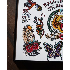 画像5: SK OLDIES x BALL&CHAIN Collaboration Tattoo Flash Designed by BLACKSTAR TATTOO JUN A3(420mm x 297mm)