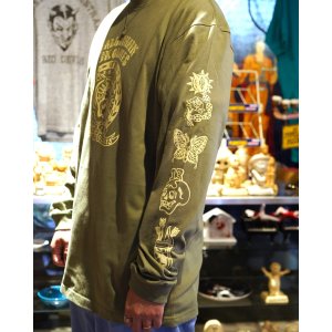画像6: 送料無料 SK OLDIES x BALL&CHAIN Collaboration L/S T-shirts Designed by BLACKSTAR TATTOO JUN LIGHT OLIVE