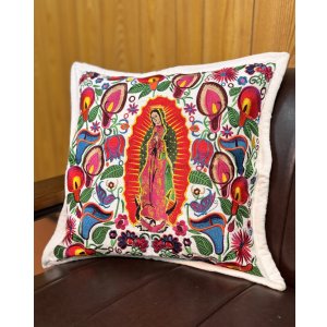 画像1: 送料無料 ESTRELLA STANDARD / GUATEMALA  ALL刺繍 グアダルーペ カラーリリー クッションカバー&ヌードクッションセット ホワイト