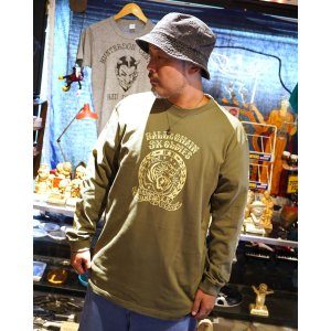 画像1: 送料無料 SK OLDIES x BALL&CHAIN Collaboration L/S T-shirts Designed by BLACKSTAR TATTOO JUN LIGHT OLIVE