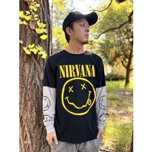 画像2: 送料無料 NIRVANA / Yellow Happy Face 長袖Tシャツ BLACK/GREY
