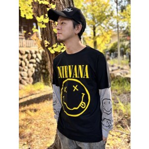 画像4: 送料無料 NIRVANA / Yellow Happy Face 長袖Tシャツ BLACK/GREY