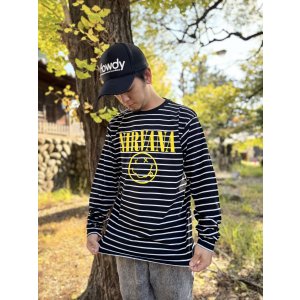 画像3: 送料無料 NIRVANA / Happy Face ボーダー長袖Tシャツ BLACK/WHITE