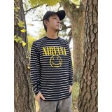 送料無料 NIRVANA / Happy Face ボーダー長袖Tシャツ BLACK/WHITE