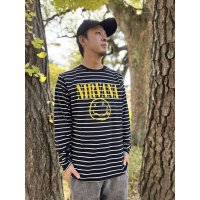 送料無料 NIRVANA / Happy Face ボーダー長袖Tシャツ BLACK/WHITE