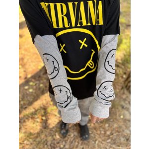 画像5: 送料無料 NIRVANA / Yellow Happy Face 長袖Tシャツ BLACK/GREY