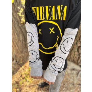 画像6: 送料無料 NIRVANA / Yellow Happy Face 長袖Tシャツ BLACK/GREY