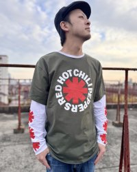 送料無料 RED HOT CHILI PEPPERS / Classic Asterisk 長袖Tシャツ GREEN/WHITE