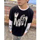 送料無料 KORN / Metallic Logo 長袖Tシャツ BLACK / WHITE