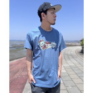 画像1: "OPIE ORTIZ x BALL&CHAIN" / Skull & Rose コラボTシャツ インディゴブルー