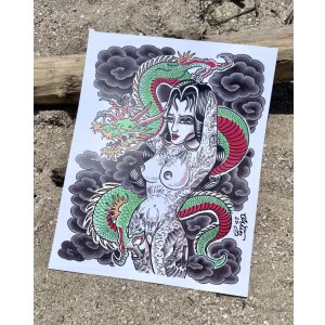 画像1: オーピーさん直買付アイテム 19枚限定 OPIE ORTIZ Original Flash Poster / Japanies Dragon & Tattoo Girl
