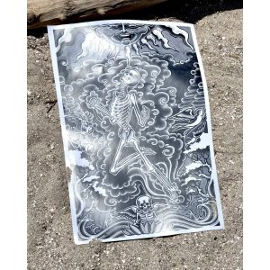 画像5: オーピーさん直買付アイテム 20枚限定 OPIE ORTIZ Original Flash Poster / Fly Skull Sun