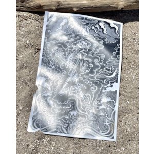 画像1: オーピーさん直買付アイテム 20枚限定 OPIE ORTIZ Original Flash Poster / Fly Skull Sun