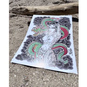 画像2: オーピーさん直買付アイテム 19枚限定 OPIE ORTIZ Original Flash Poster / Japanies Dragon & Tattoo Girl