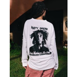 画像1: 送料無料 BOB MARLEY × POT MEETS POP / Natty Dread 長袖Tシャツ ホワイト