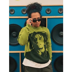 画像1: 送料無料 BOB MARLEY × POT MEETS POP / Natty Dread ニットセーター グリーン