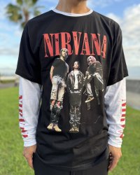 送料無料 NIRVANA / In Utero Band Photo 長袖Tシャツ BLACK/WHITE