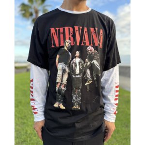 画像1: 送料無料 NIRVANA / In Utero Band Photo 長袖Tシャツ BLACK/WHITE