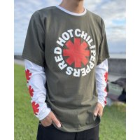 送料無料 RED HOT CHILI PEPPERS / Classic Asterisk 長袖Tシャツ GREEN/WHITE