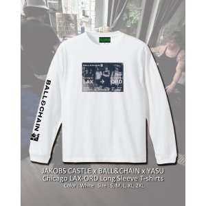 画像1: 10月30日23:59分締切 予約注文 送料無料 JAKOBS CASTLE x BALL&CHAIN x YASU / Chicago LAX-ORD 長袖Tシャツ ホワイト
