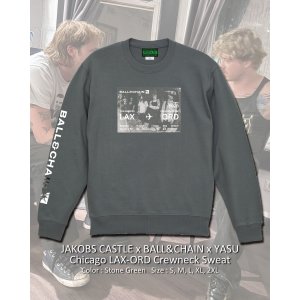 画像1: 10月30日23:59分締切 予約注文 送料無料 JAKOBS CASTLE x BALL&CHAIN x YASU / Chicago LAX-ORD スウェット(10oz/裏パイル) ストーングリーン