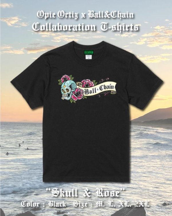 画像2: "OPIE ORTIZ x BALL&CHAIN" / Skull & Rose コラボTシャツ ブラック (2)